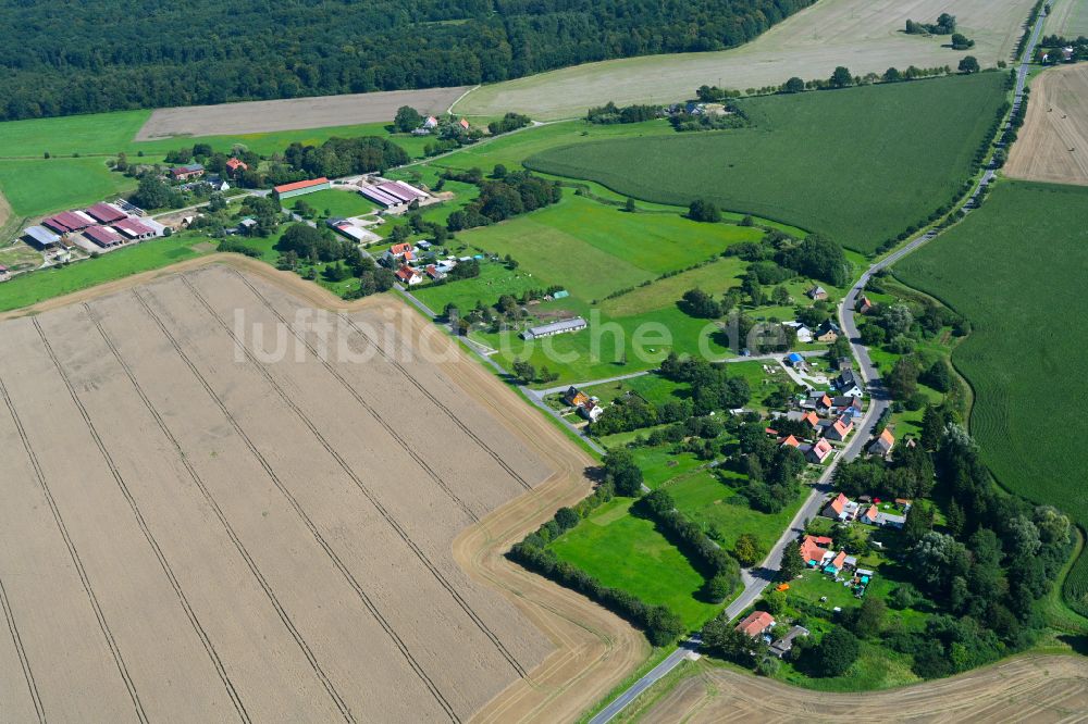 Oebelitz von oben - Dorfkern am Feldrand in Oebelitz im Bundesland Mecklenburg-Vorpommern, Deutschland