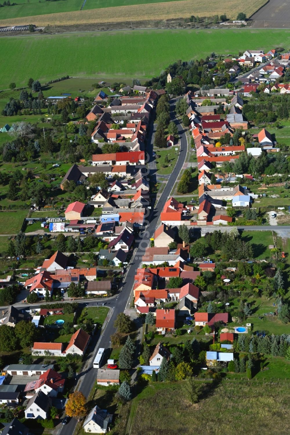 Luftaufnahme Oelsig - Dorfkern am Feldrand in Oelsig im Bundesland Brandenburg, Deutschland