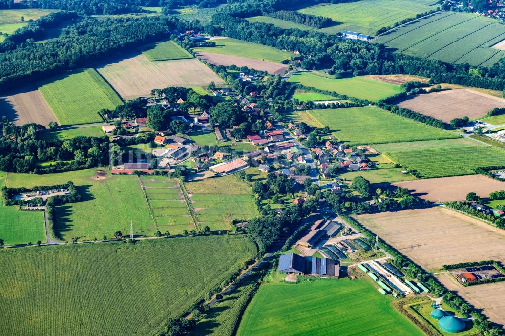 Ohrensen von oben - Dorfkern am Feldrand in Ohrensen im Bundesland Niedersachsen, Deutschland