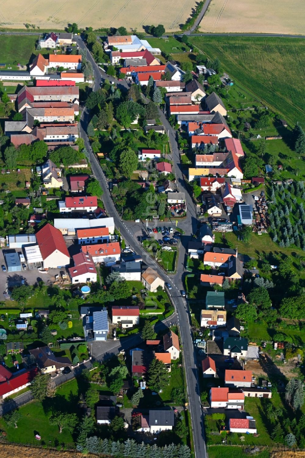 Olganitz aus der Vogelperspektive: Dorfkern am Feldrand in Olganitz im Bundesland Sachsen, Deutschland