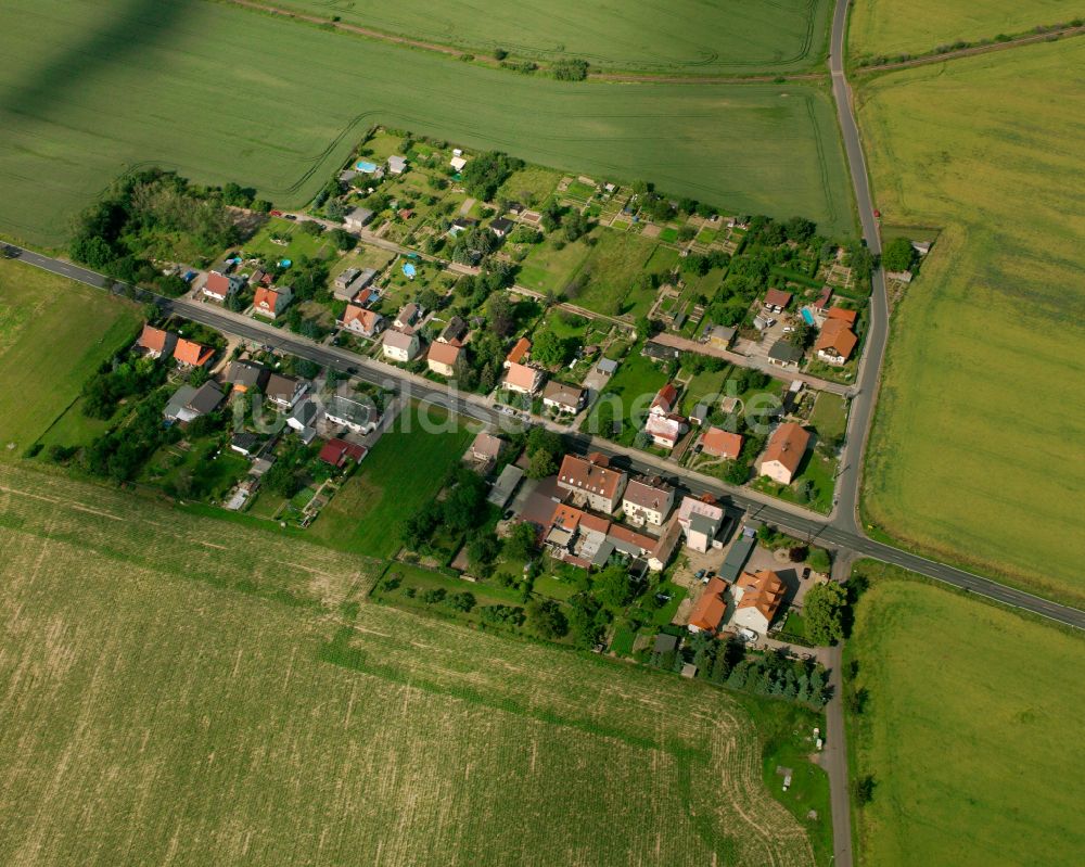 Oppitzsch von oben - Dorfkern am Feldrand in Oppitzsch im Bundesland Sachsen, Deutschland