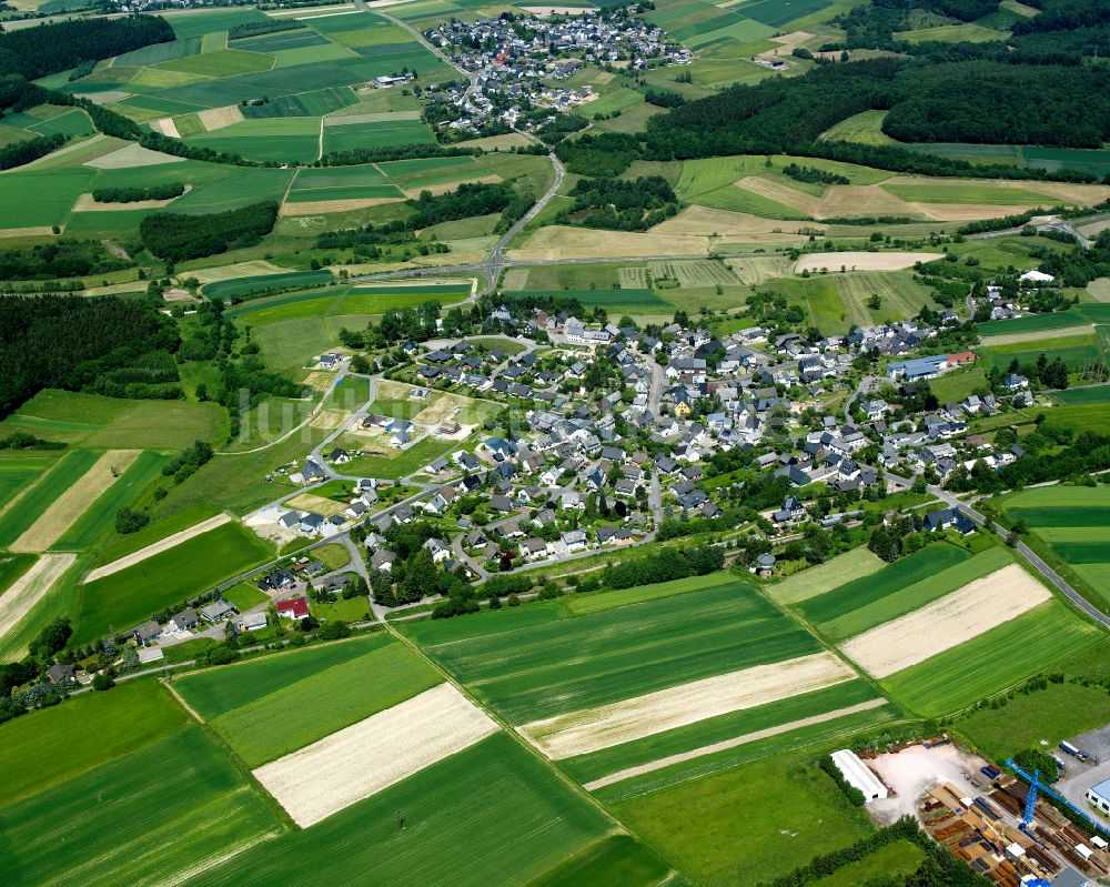 Pfalzfeld von oben - Dorfkern am Feldrand in Pfalzfeld im Bundesland Rheinland-Pfalz, Deutschland