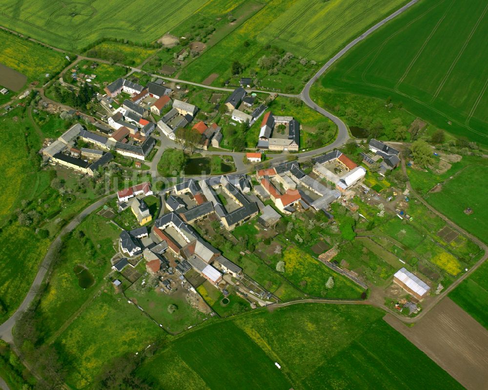 Piesigitz von oben - Dorfkern am Feldrand in Piesigitz im Bundesland Thüringen, Deutschland