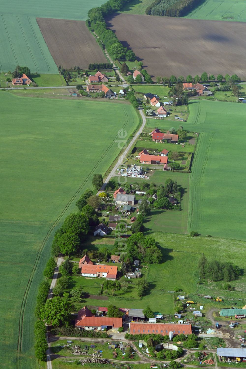 Luftbild Pogreß - Dorfkern am Feldrand in Pogreß im Bundesland Mecklenburg-Vorpommern, Deutschland