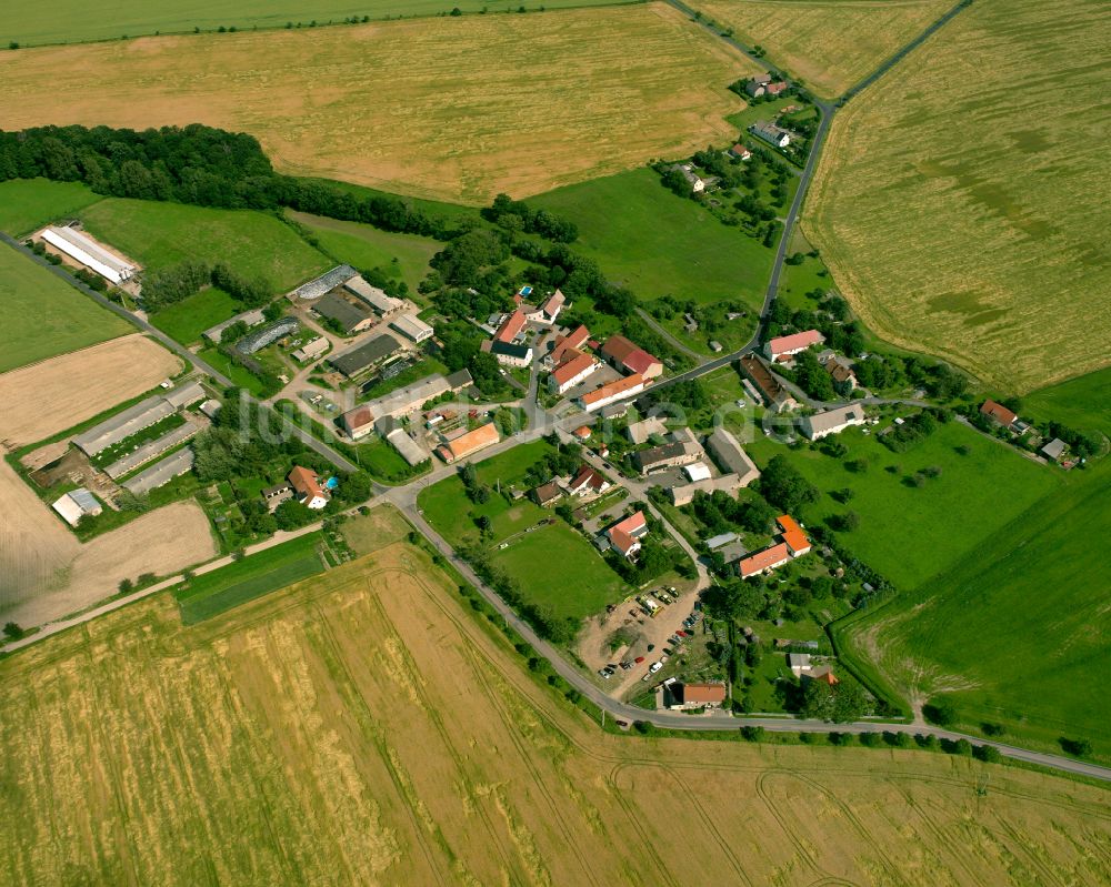 Porschütz aus der Vogelperspektive: Dorfkern am Feldrand in Porschütz im Bundesland Sachsen, Deutschland