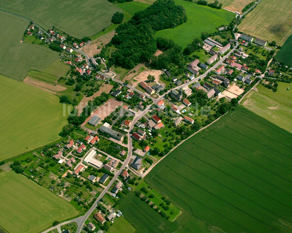 Prausitz aus der Vogelperspektive: Dorfkern am Feldrand in Prausitz im Bundesland Sachsen, Deutschland