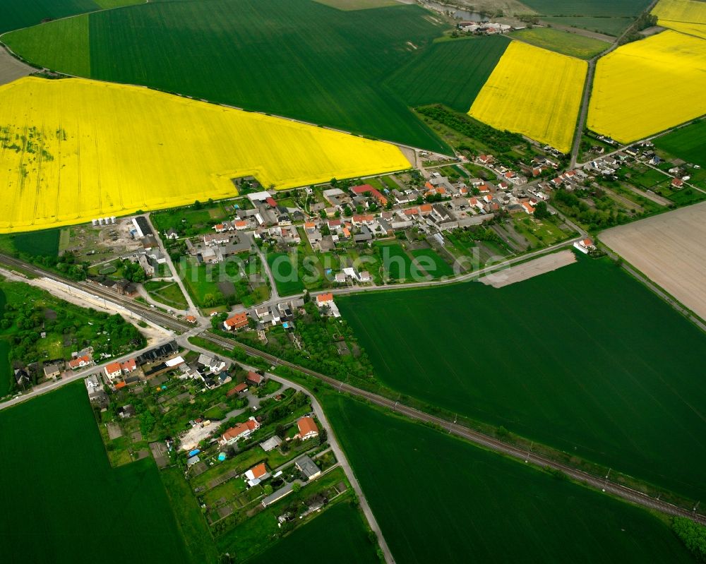 Prödel aus der Vogelperspektive: Dorfkern am Feldrand in Prödel im Bundesland Sachsen-Anhalt, Deutschland