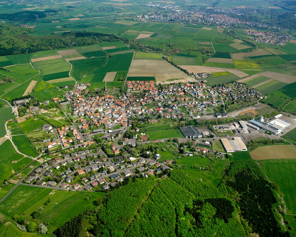 Luftbild Queckborn - Dorfkern am Feldrand in Queckborn im Bundesland Hessen, Deutschland