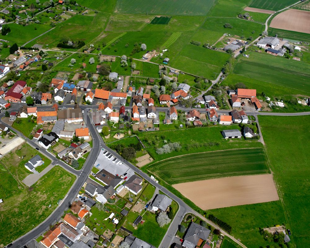 Rüddingshausen aus der Vogelperspektive: Dorfkern am Feldrand in Rüddingshausen im Bundesland Hessen, Deutschland