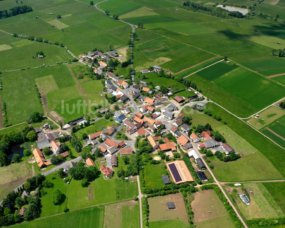 Reichlos von oben - Dorfkern am Feldrand in Reichlos im Bundesland Hessen, Deutschland