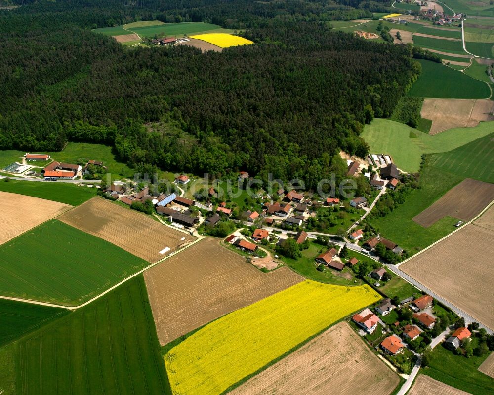 Sattlern aus der Vogelperspektive: Dorfkern am Feldrand in Sattlern im Bundesland Bayern, Deutschland