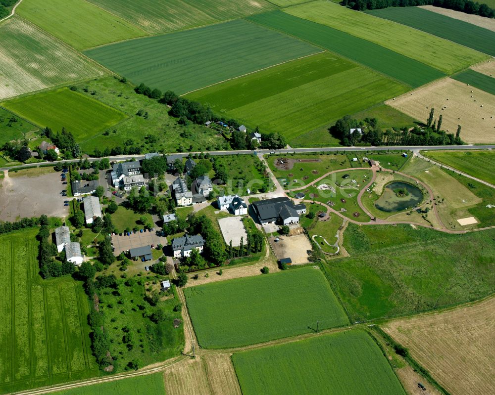 Auf dem Schmiedel von oben - Dorfkern am Feldrand in Auf dem Schmiedel im Bundesland Rheinland-Pfalz, Deutschland