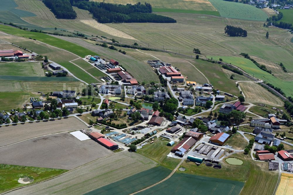 Schönberg aus der Vogelperspektive: Dorfkern am Feldrand in Schönberg im Bundesland Sachsen, Deutschland