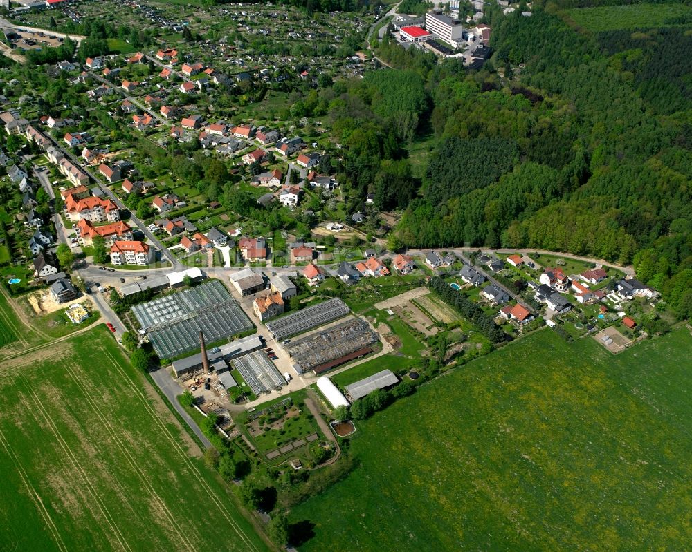 Schönborn-Dreiwerden aus der Vogelperspektive: Dorfkern am Feldrand in Schönborn-Dreiwerden im Bundesland Sachsen, Deutschland