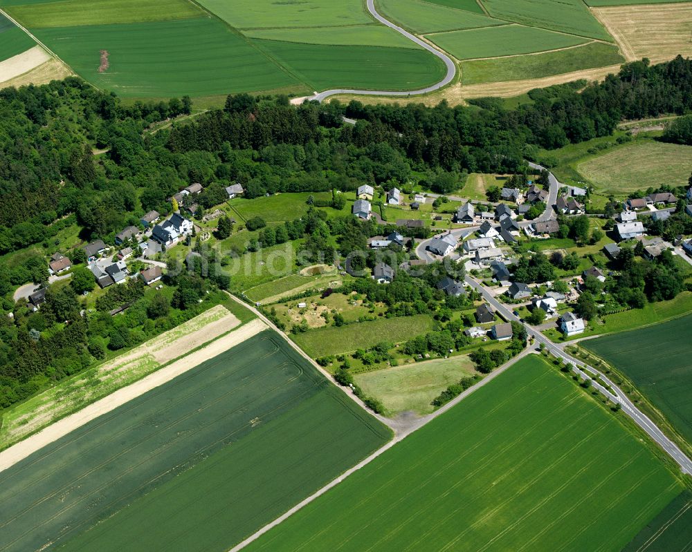 Schnellbach aus der Vogelperspektive: Dorfkern am Feldrand in Schnellbach im Bundesland Rheinland-Pfalz, Deutschland