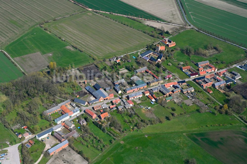 Schäplitz aus der Vogelperspektive: Dorfkern am Feldrand in Schäplitz im Bundesland Sachsen-Anhalt, Deutschland