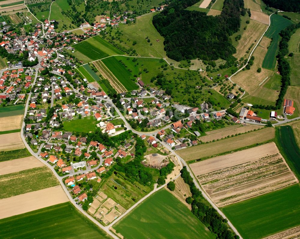 Schwerzen aus der Vogelperspektive: Dorfkern am Feldrand in Schwerzen im Bundesland Baden-Württemberg, Deutschland