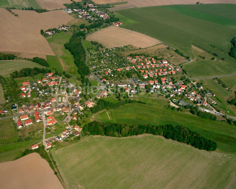 Söllmnitz aus der Vogelperspektive: Dorfkern am Feldrand in Söllmnitz im Bundesland Thüringen, Deutschland