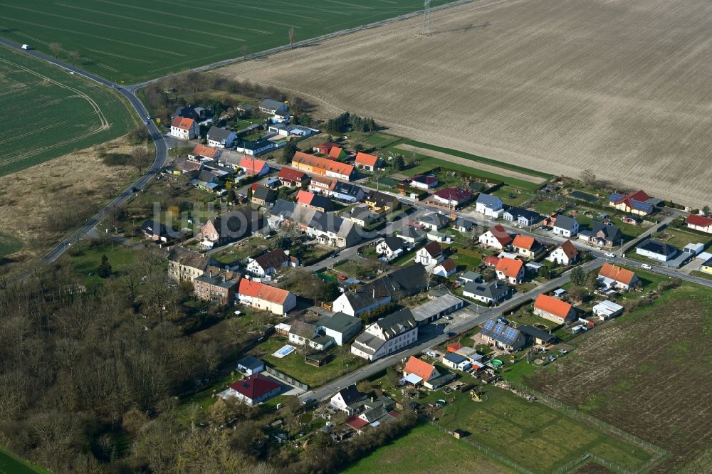 Luftaufnahme Storkwitz - Dorfkern am Feldrand in Storkwitz im Bundesland Sachsen, Deutschland