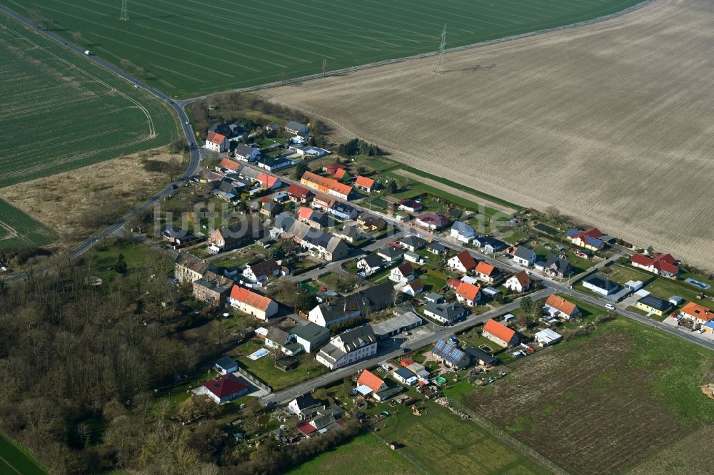 Storkwitz von oben - Dorfkern am Feldrand in Storkwitz im Bundesland Sachsen, Deutschland