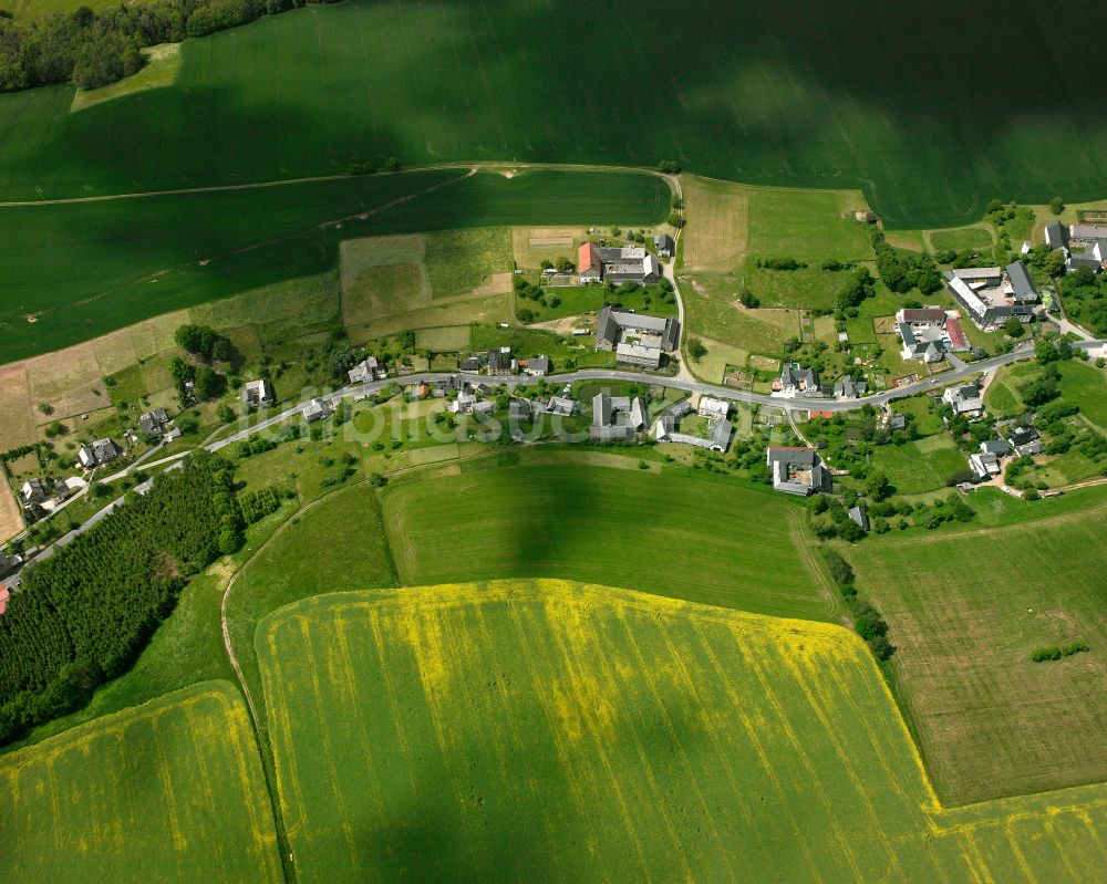 Teichwolframsdorf aus der Vogelperspektive: Dorfkern am Feldrand in Teichwolframsdorf im Bundesland Thüringen, Deutschland