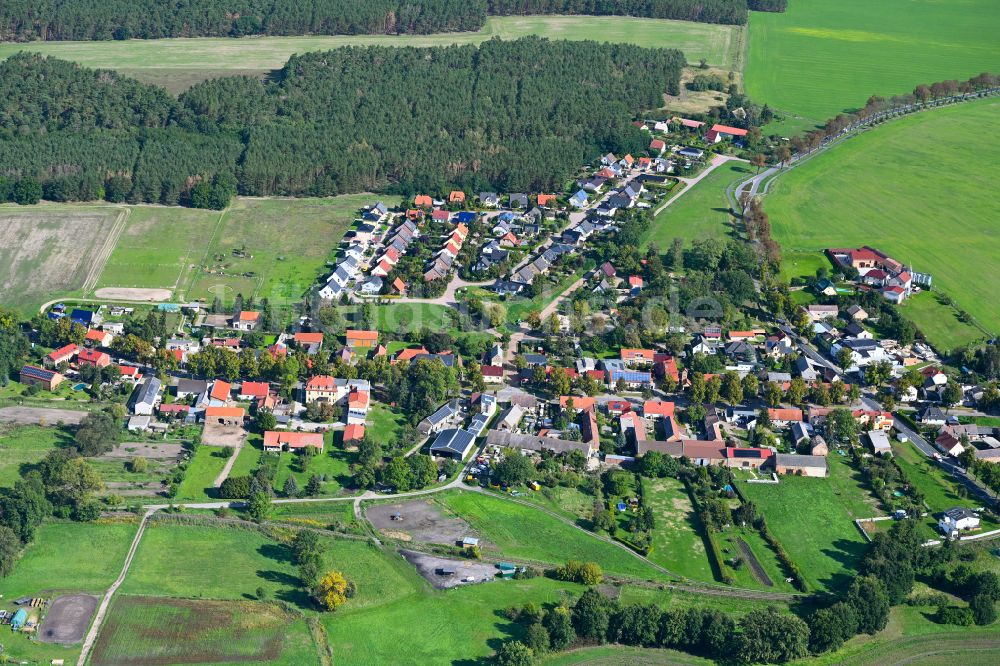 Telz von oben - Dorfkern am Feldrand in Telz im Bundesland Brandenburg, Deutschland