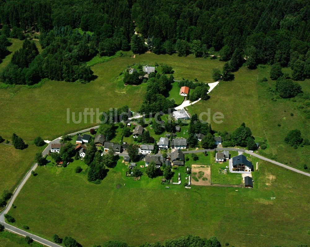 Thranenweier aus der Vogelperspektive: Dorfkern am Feldrand in Thranenweier im Bundesland Rheinland-Pfalz, Deutschland