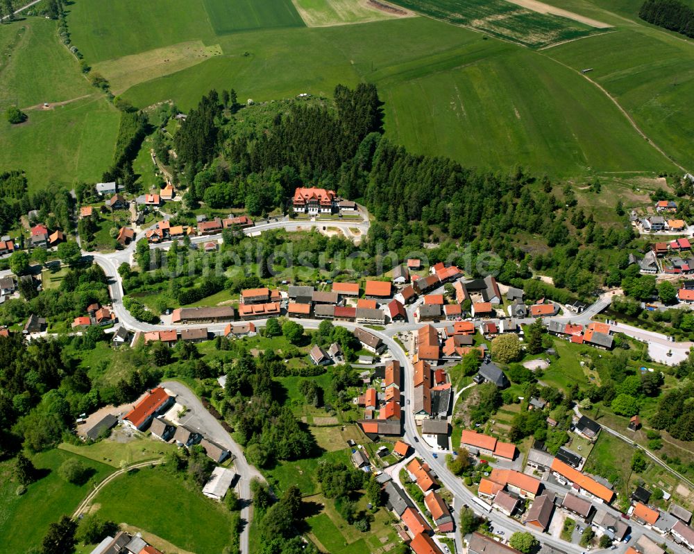 Trautenstein aus der Vogelperspektive: Dorfkern am Feldrand in Trautenstein im Bundesland Sachsen-Anhalt, Deutschland