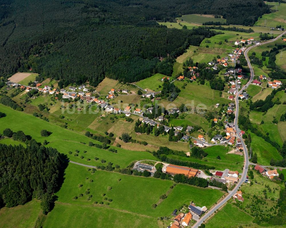 Luftbild Unter-Mossau - Dorfkern am Feldrand in Unter-Mossau im Bundesland Hessen, Deutschland