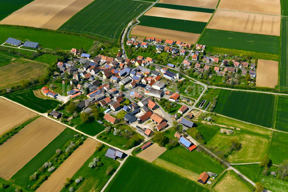 Luftbild Unterickelsheim - Dorfkern am Feldrand in Unterickelsheim im Bundesland Bayern, Deutschland