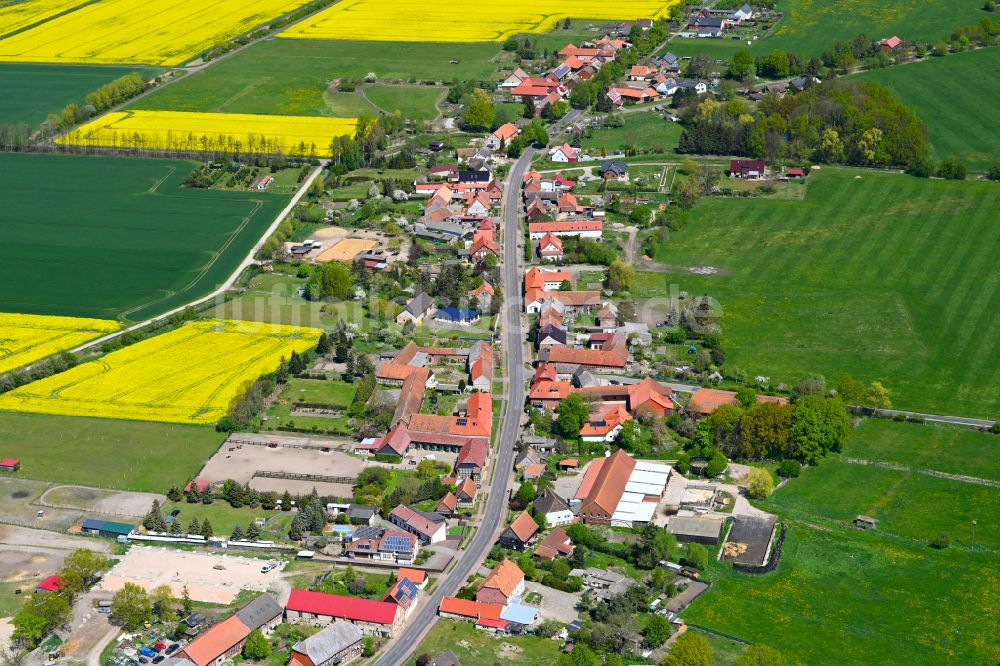 Weddendorf aus der Vogelperspektive: Dorfkern am Feldrand in Weddendorf im Bundesland Sachsen-Anhalt, Deutschland