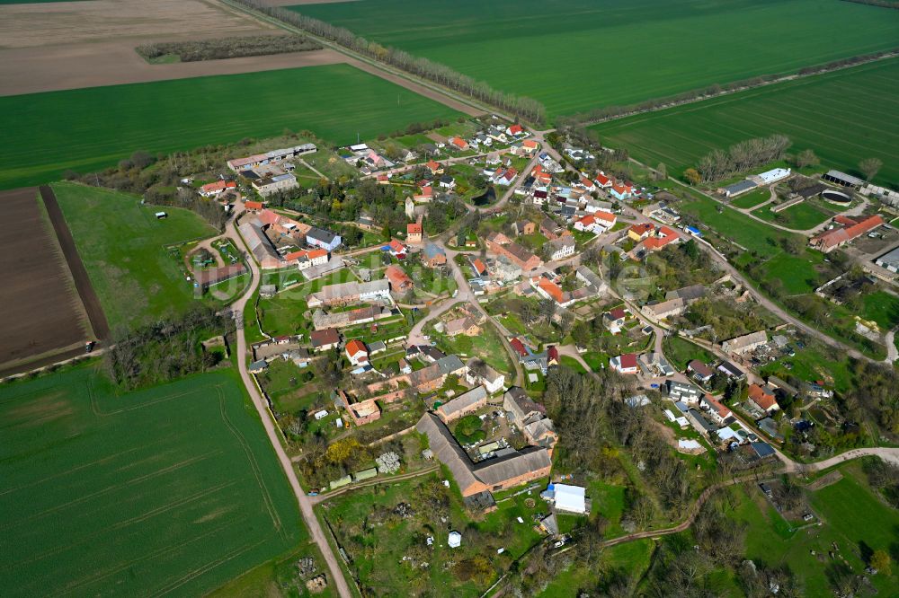 Wettin von oben - Dorfkern am Feldrand in Wettin im Bundesland Sachsen-Anhalt, Deutschland