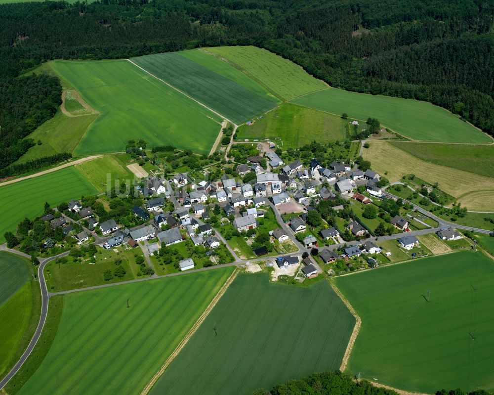 Wohnroth aus der Vogelperspektive: Dorfkern am Feldrand in Wohnroth im Bundesland Rheinland-Pfalz, Deutschland