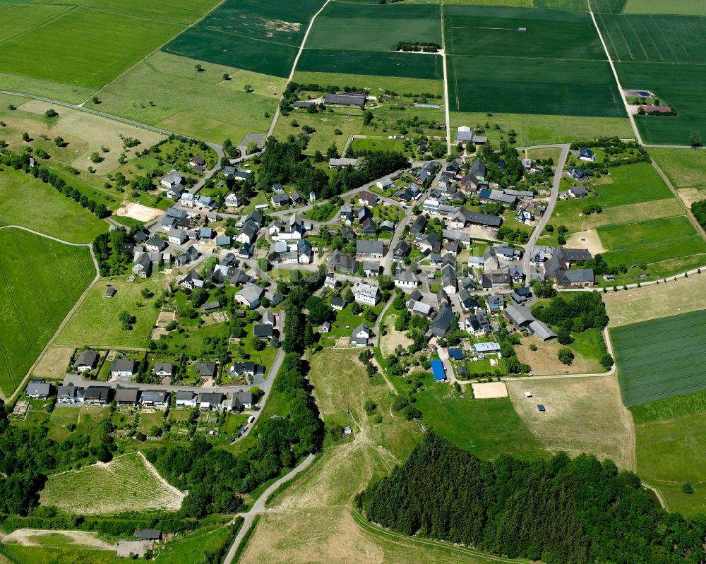 Womrath aus der Vogelperspektive: Dorfkern am Feldrand in Womrath im Bundesland Rheinland-Pfalz, Deutschland