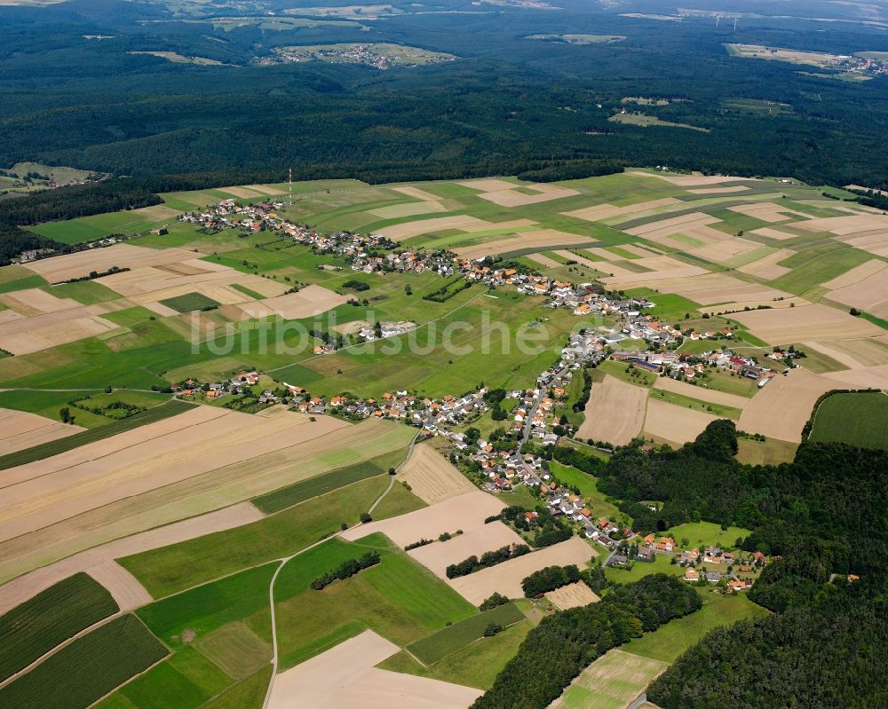 Luftbild Würzberg - Dorfkern am Feldrand in Würzberg im Bundesland Hessen, Deutschland