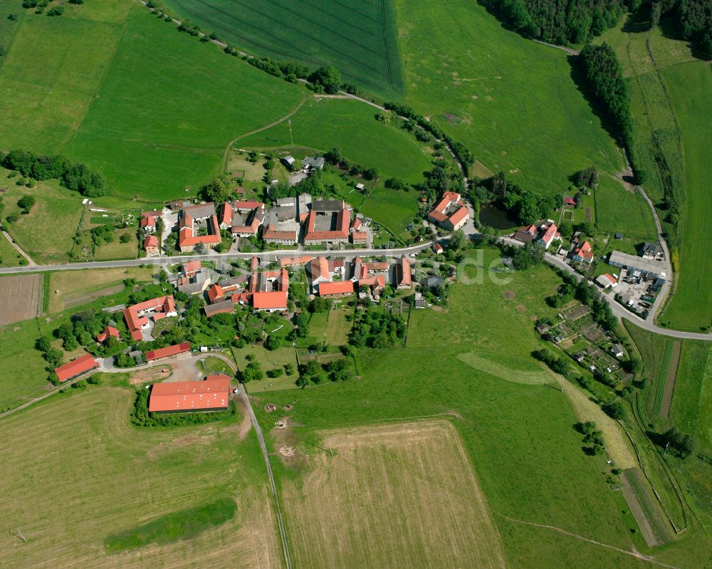 Zedlitz von oben - Dorfkern am Feldrand in Zedlitz im Bundesland Thüringen, Deutschland