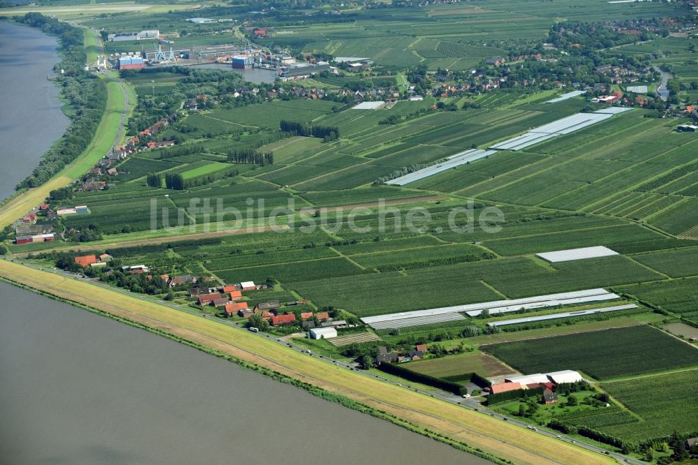 Luftbild Hinterbrack - Dorfkern an den Fluss- Uferbereichen der Elbe in Hinterbrack im Bundesland Niedersachsen, Deutschland