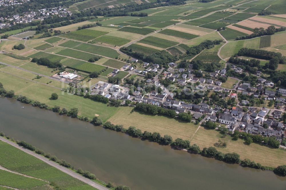 Brauneberg aus der Vogelperspektive: Dorfkern an den Fluss- Uferbereichen der Mosel in Brauneberg im Bundesland Rheinland-Pfalz, Deutschland