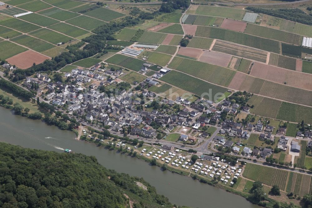 Erden aus der Vogelperspektive: Dorfkern an den Fluss- Uferbereichen der Mosel in Erden im Bundesland Rheinland-Pfalz, Deutschland