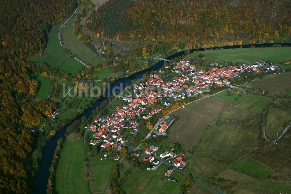 Luftbild Frankenroda - Dorfkern an den Fluss- Uferbereichen Werra in Frankenroda im Bundesland Thüringen, Deutschland