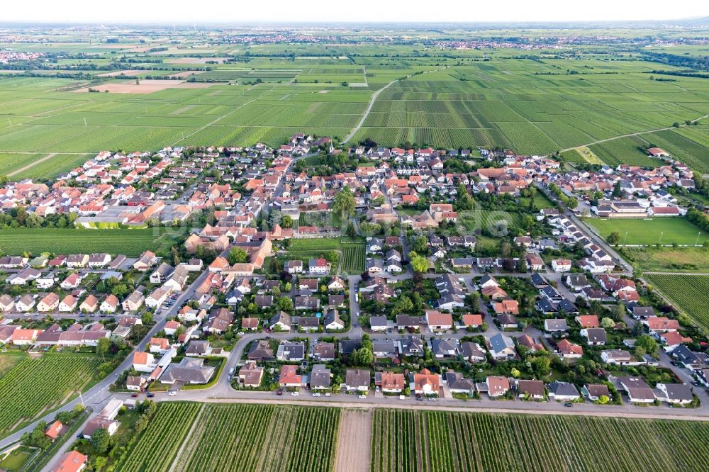 Friedelsheim aus der Vogelperspektive: Dorfkern in Friedelsheim im Bundesland Rheinland-Pfalz, Deutschland