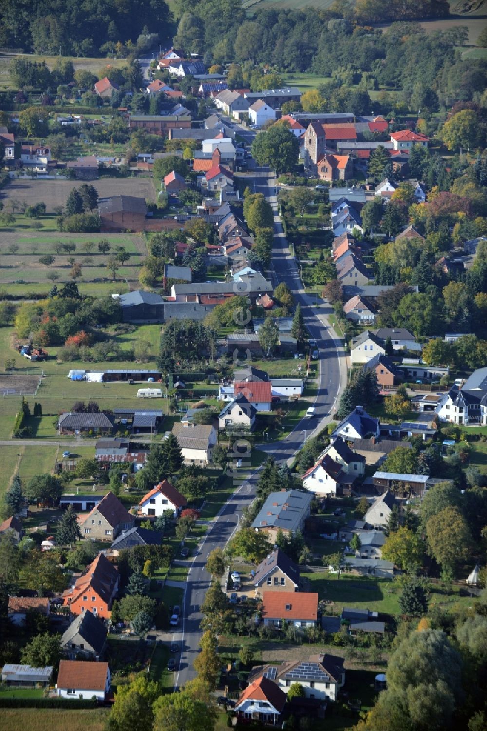 Krummensee von oben - Dorfkern in Krummensee im Bundesland Brandenburg