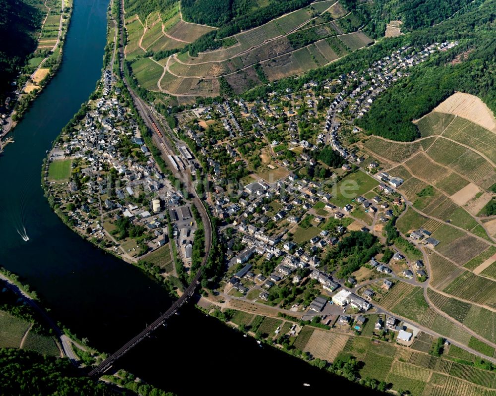 Luftaufnahme Bullay - Dorfkern am Ufer des Flußverlaufes der Mosel in Bullay im Bundesland Rheinland-Pfalz