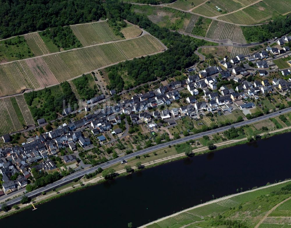 Luftbild Briedel - Dorfkern am Ufer der Mosel in Briedel im Bundesland Rheinland-Pfalz