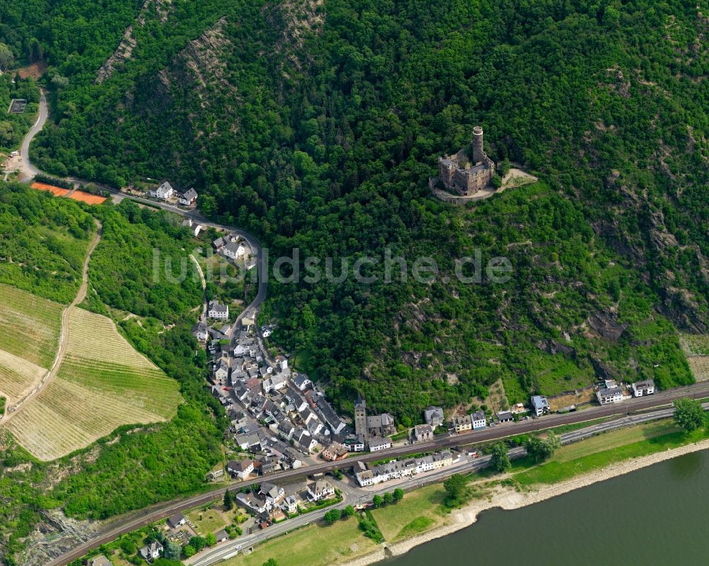 Wellmich, Sankt Goarshausen von oben - Dorfkern in Wellmich in Sankt Goarshausen im Bundesland Rheinland-Pfalz