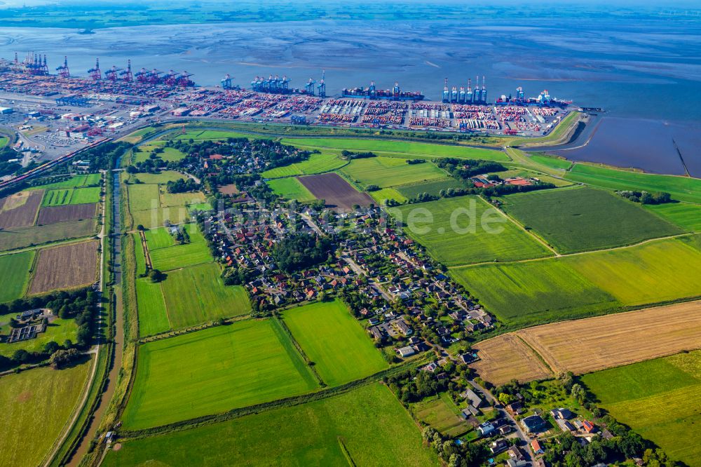 Geestland von oben - Dorfkern am Weser Uferbereichen Imsum in Geestland im Bundesland Niedersachsen, Deutschland