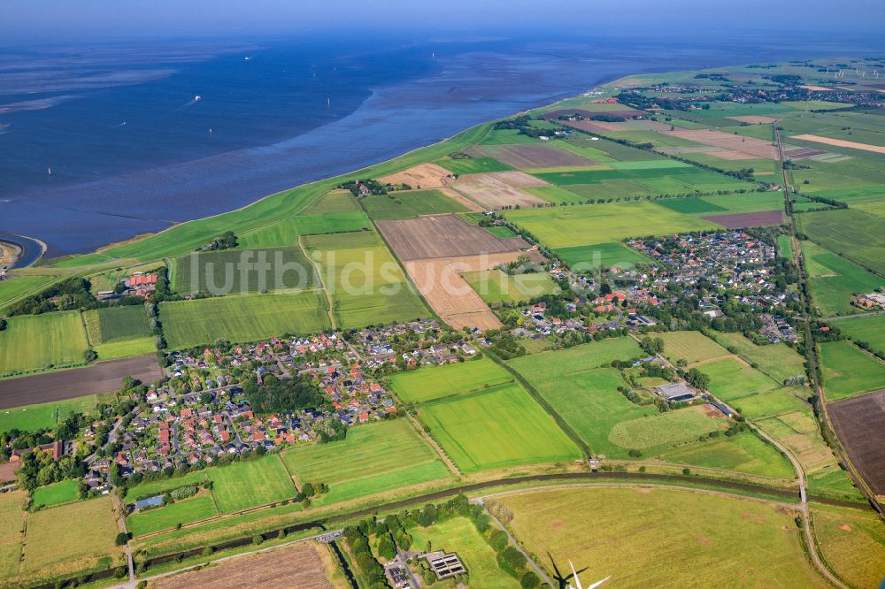 Geestland aus der Vogelperspektive: Dorfkern am Weser Uferbereichen Imsum in Geestland im Bundesland Niedersachsen, Deutschland