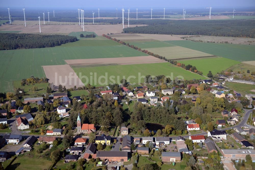 Wilmersdorf von oben - Dorfkern in Wilmersdorf im Bundesland Brandenburg