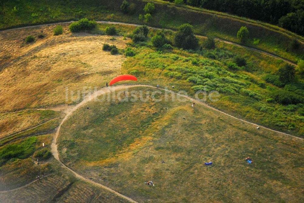 Luftaufnahme Berlin - Drachenfliegen auf dem Teufelsberg im Westen Berlins