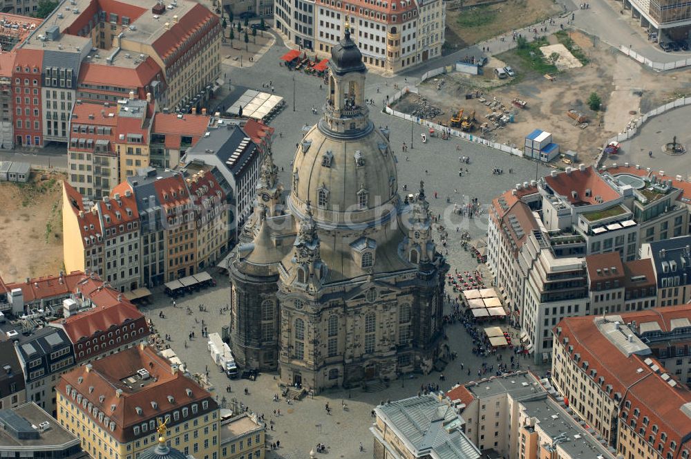 Dresden von oben - Dresdner Frauenkirche auf dem Neumarkt in Dresden